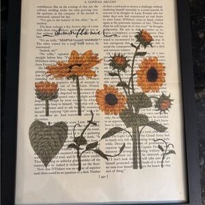 Framed Botanical Sunflower Art Print on Page of A Conrad Argosy